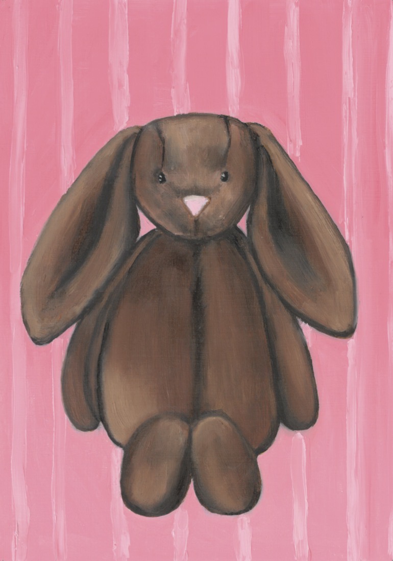 Brown bunny painting on a pink background
